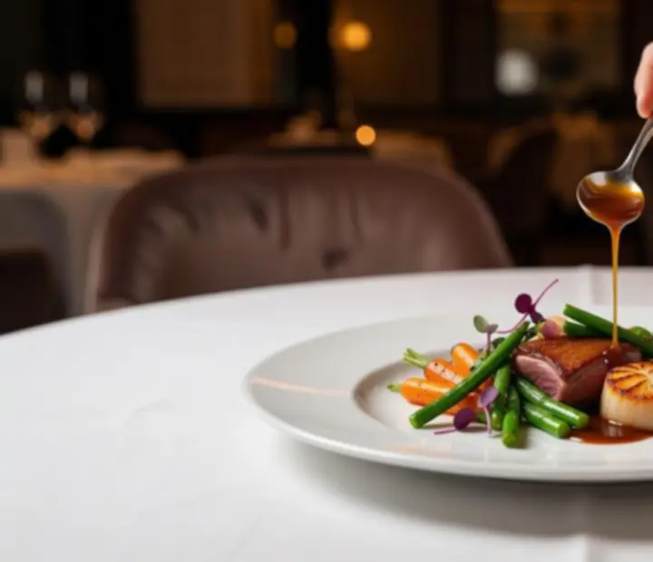 Assiette gastronomique signature pr\u00e9par\u00e9e par le Chef de Rencont Replace