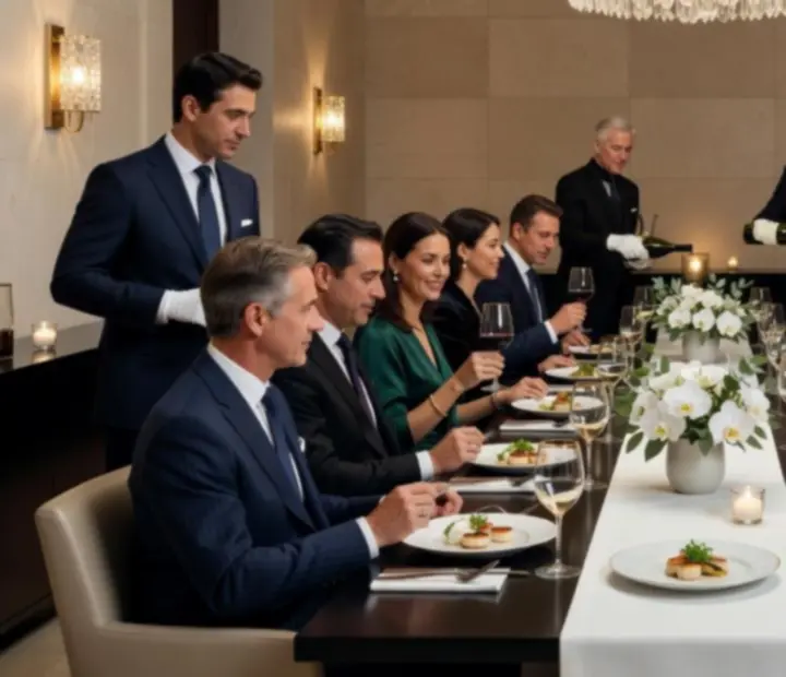Salon privatisé pour un dîner de gala d’entreprise dans un cadre gastronomique de luxe.