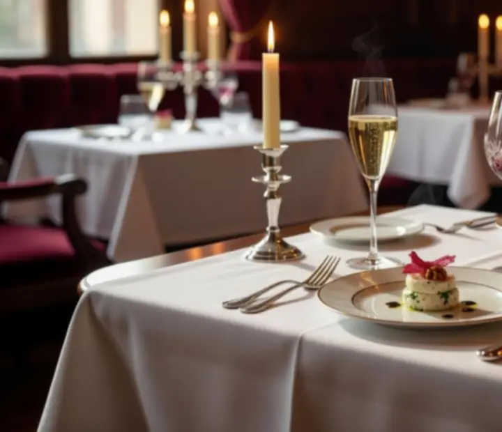Assiette gastronomique contemporaine dressée sur une table élégante.