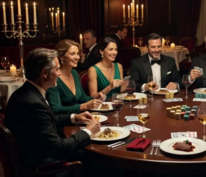 Ambiance feutrée d’une soirée poker privée dans un restaurant gastronomique