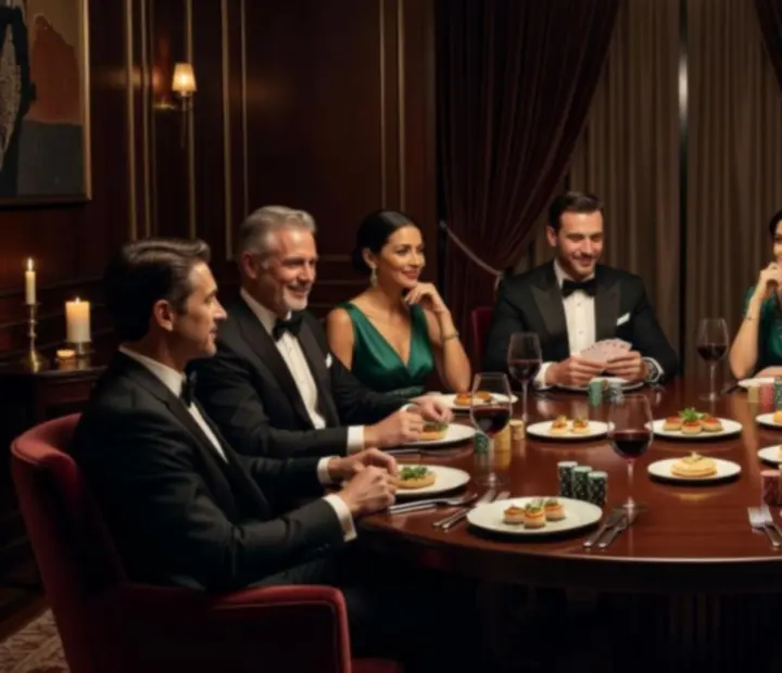 Convives élégants partageant une soirée poker conviviale