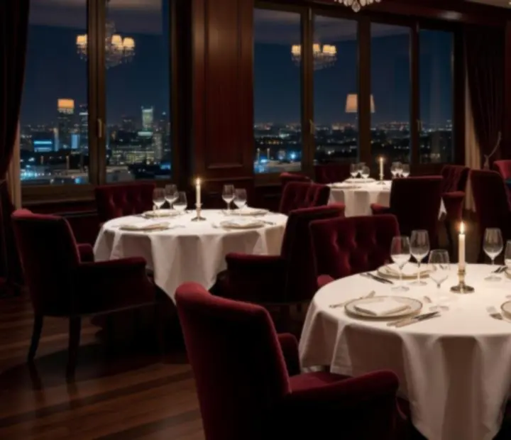 Salle de restaurant élégante préparée pour un service du soir